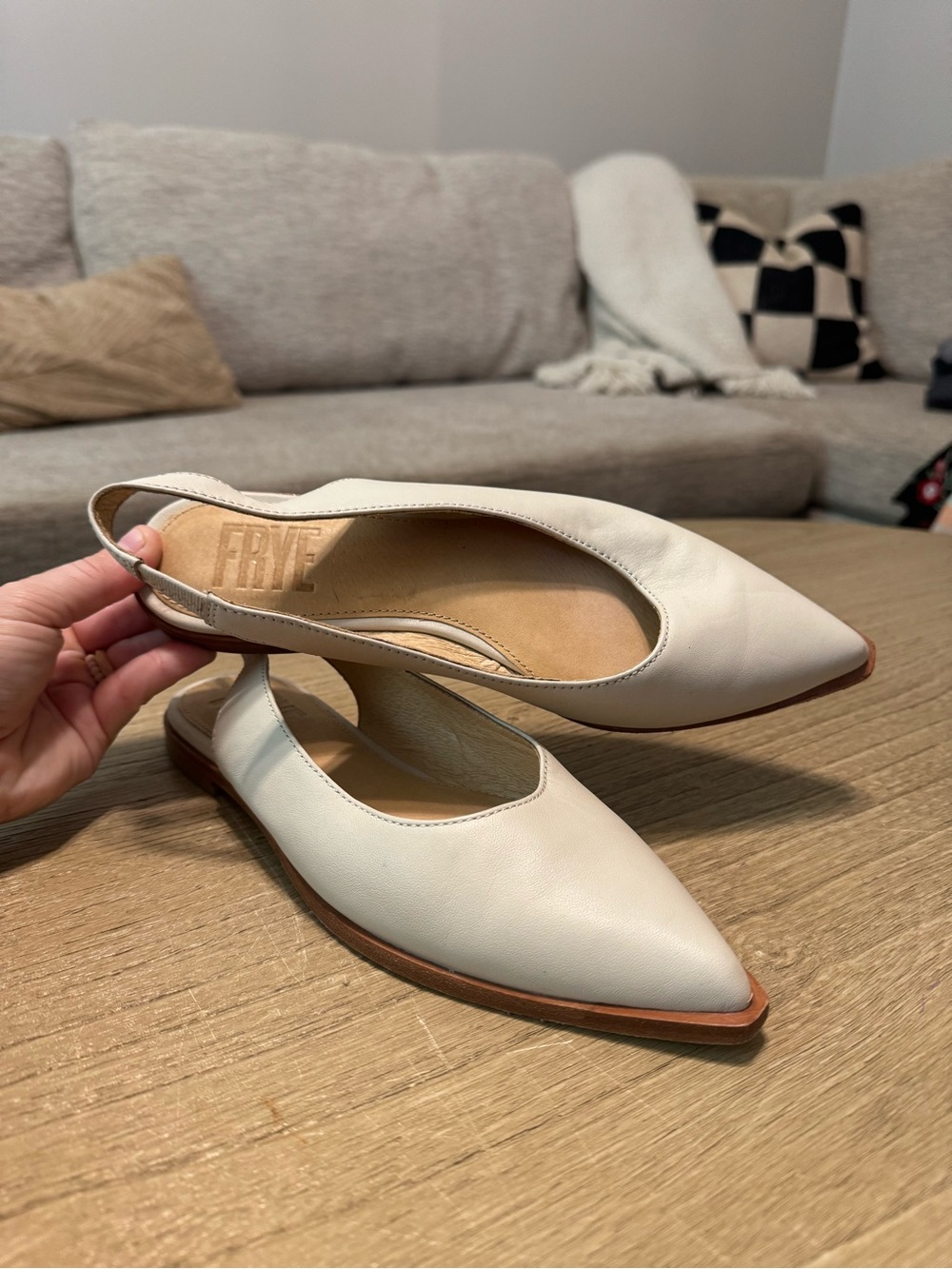 Frye Cream Pointed Leather Slingback Flats